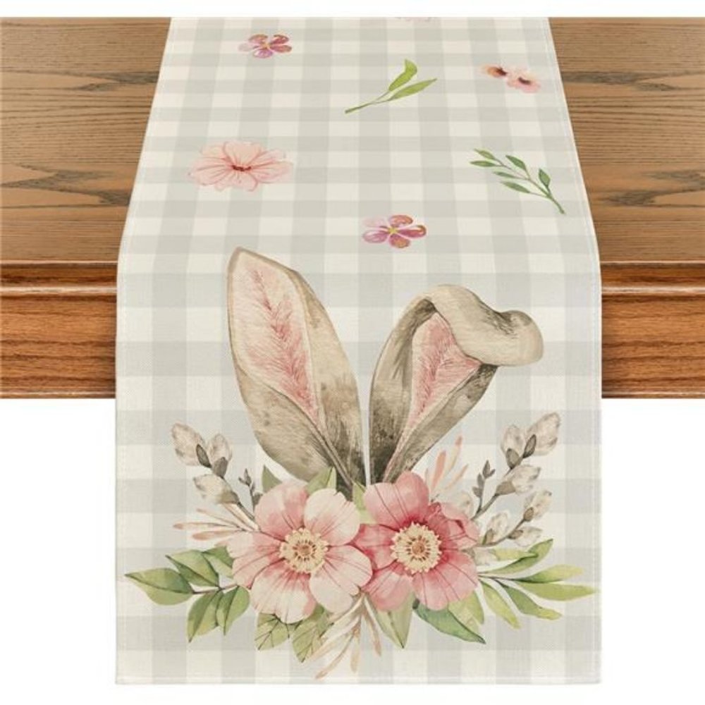 Easter Table Runner Cottage Farmhouse Decor Spring Summer Plaid Decorative Cloth
